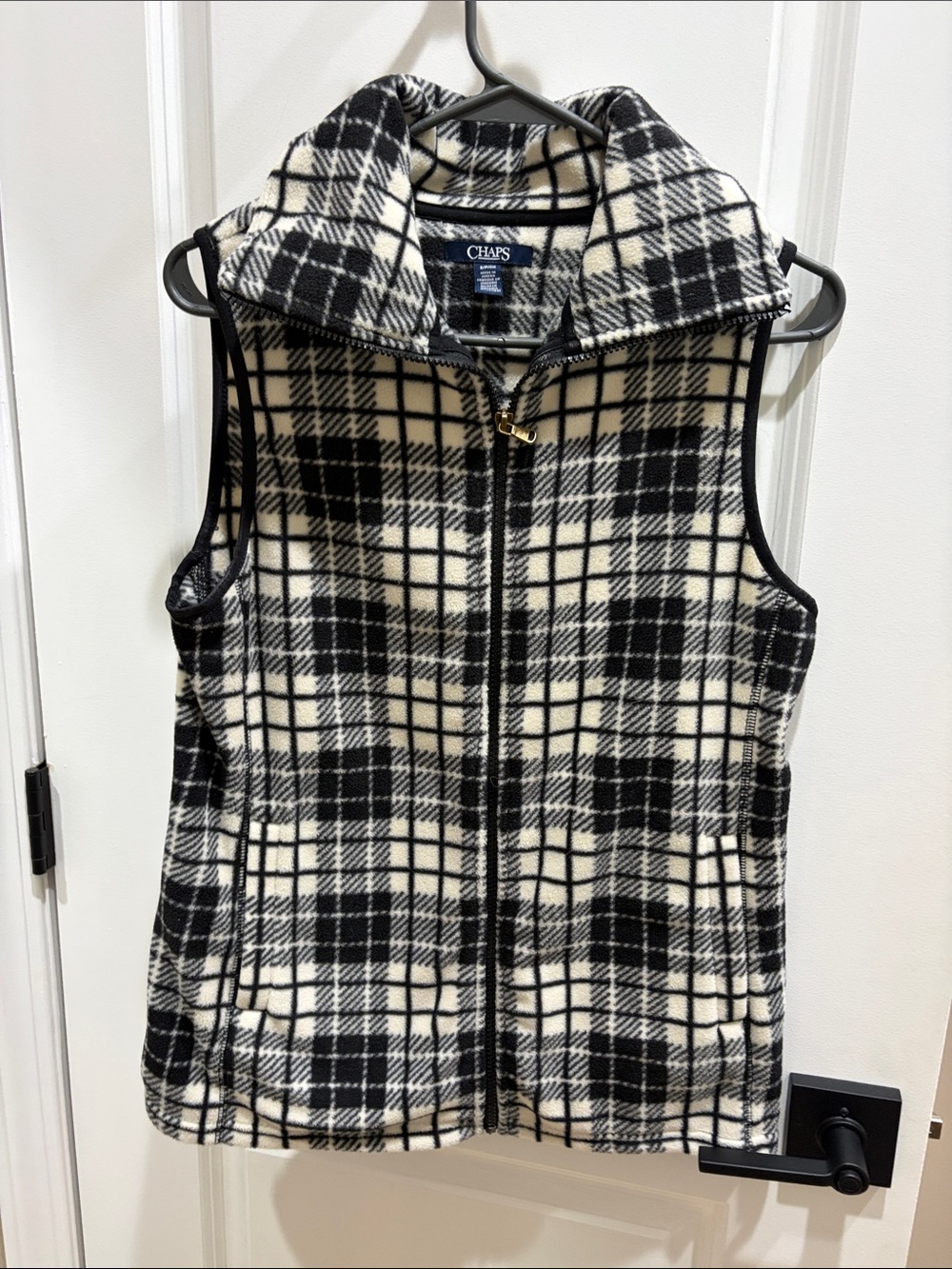 Chaps Black & White Plaid Fleece Vest